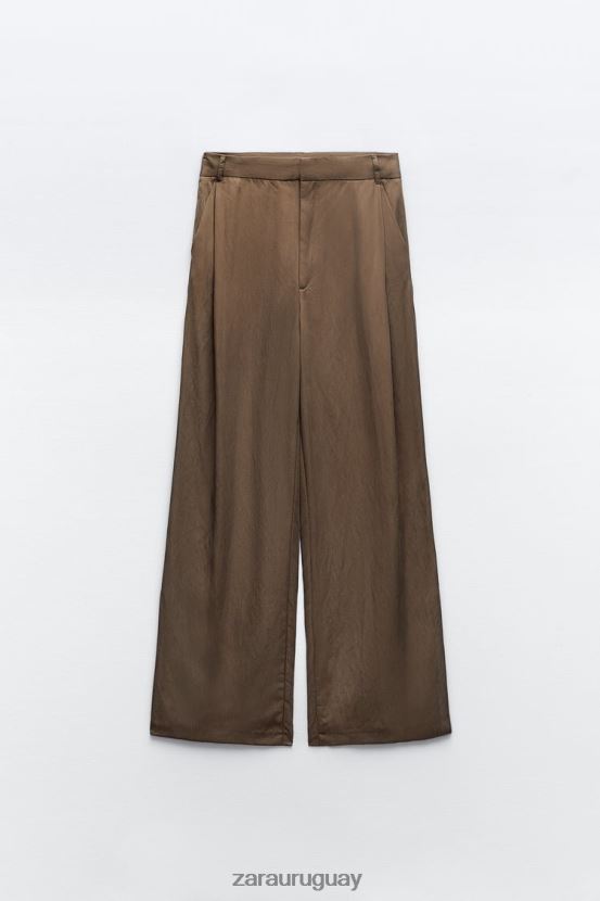 Zara pantalones largos mujer H6RHL2873 marrón/topo ropa
