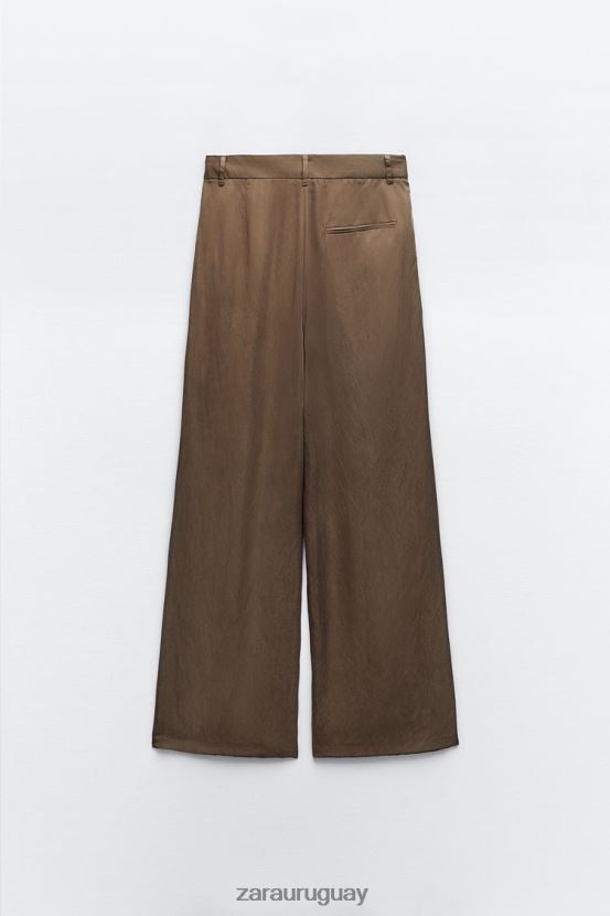 Zara pantalones largos mujer H6RHL2873 marrón/topo ropa