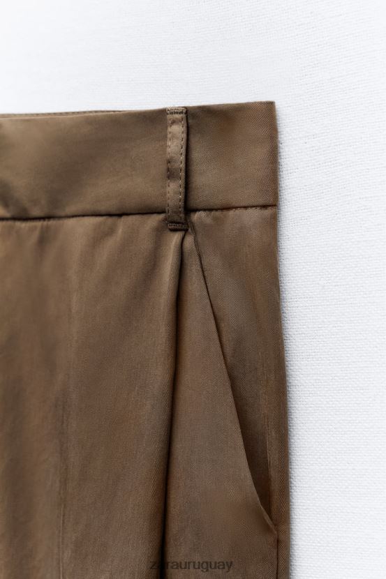 Zara pantalones largos mujer H6RHL2873 marrón/topo ropa