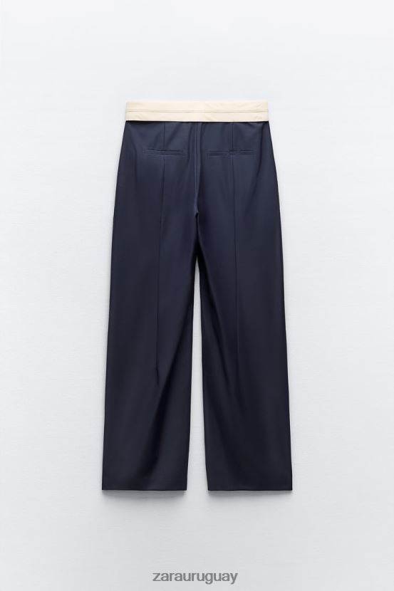 Zara pantalones rectos con cintura en contraste de la colección zw mujer H6RHL2483 Azul marino ropa