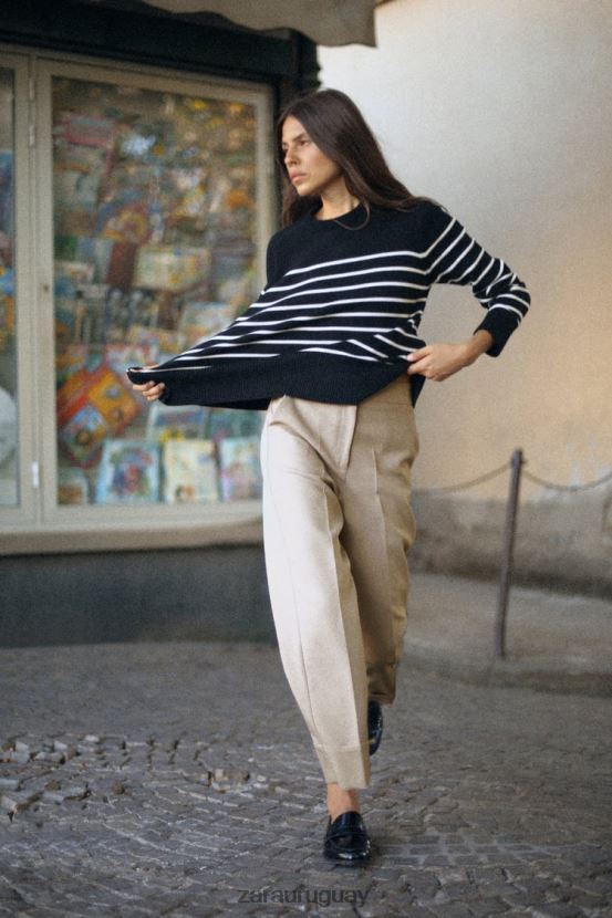 Zara pantalones rectos con puños vueltos mujer H6RHL2487 marrón topo ropa