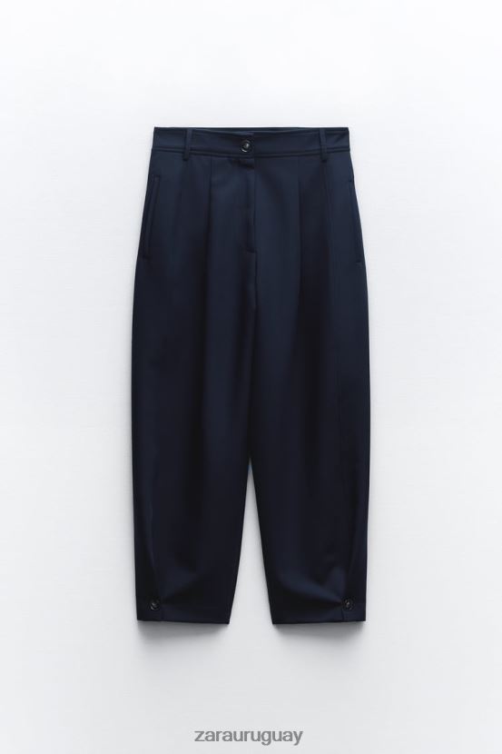 Zara pantalones tapered con pliegues mujer H6RHL2492 Azul marino ropa