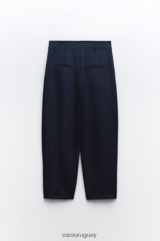 Zara pantalones tapered con pliegues mujer H6RHL2492 Azul marino ropa