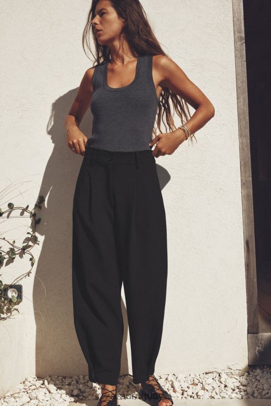 Zara pantalones tapered con pliegues mujer H6RHL2874 negro ropa