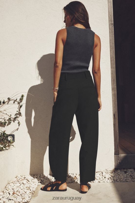 Zara pantalones tapered con pliegues mujer H6RHL2874 negro ropa