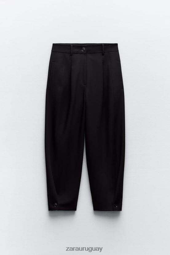 Zara pantalones tapered con pliegues mujer H6RHL2874 negro ropa