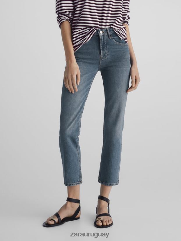 Zara jeans capri slim con cintura media mujer H6RHL2849 aguamarina ropa