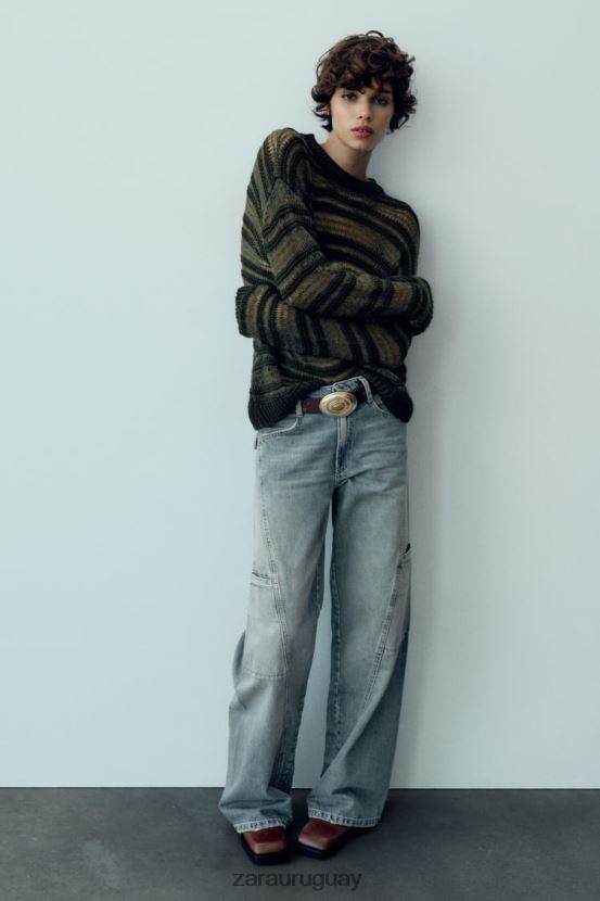 Zara jeans cargo trf de tiro medio mujer H6RHL2505 azul ropa