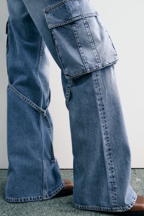 Zara jeans cargo trf de tiro medio mujer H6RHL2511 azul ropa