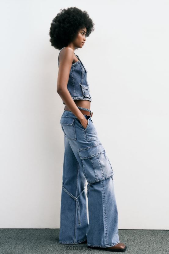Zara jeans cargo trf de tiro medio mujer H6RHL2511 azul ropa