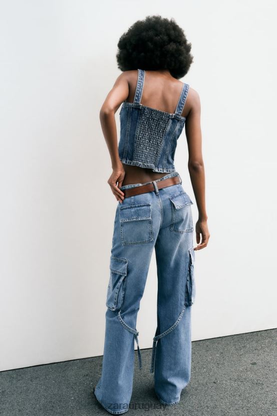 Zara jeans cargo trf de tiro medio mujer H6RHL2511 azul ropa