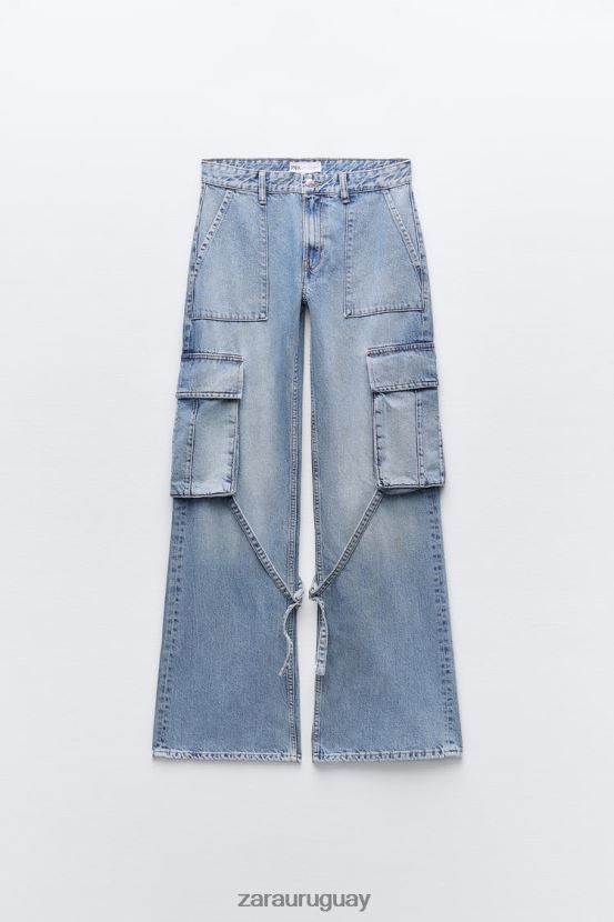 Zara jeans cargo trf de tiro medio mujer H6RHL2511 azul ropa