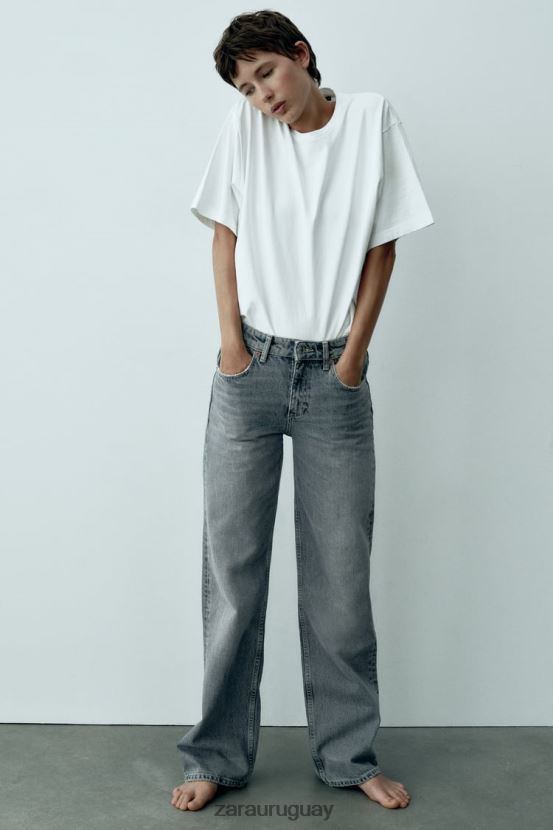 Zara jeans de pernera ancha y talle medio trf de longitud completa mujer H6RHL2867 azul ropa