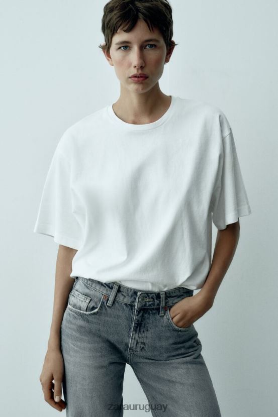 Zara jeans de pernera ancha y talle medio trf de longitud completa mujer H6RHL2867 azul ropa