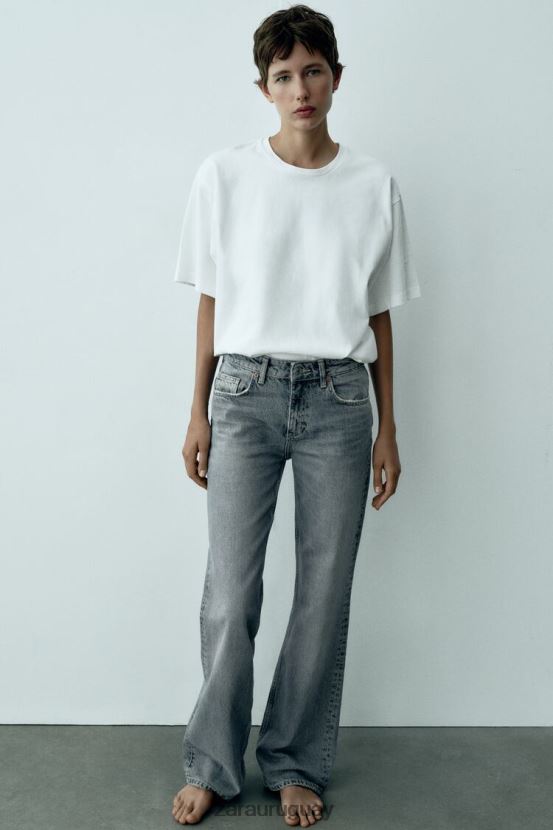 Zara jeans de pernera ancha y talle medio trf de longitud completa mujer H6RHL2867 azul ropa