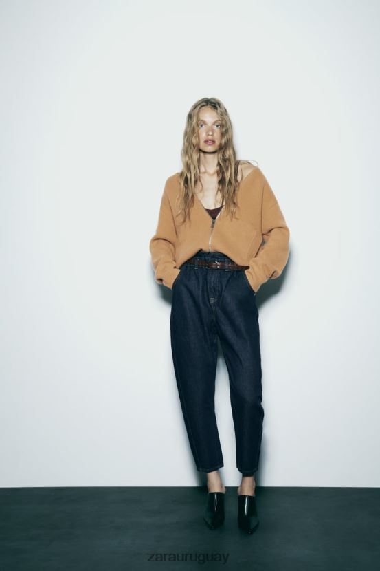 Zara jeans paperbag de talle alto y cinturón z1975 mujer H6RHL2506 azul ropa