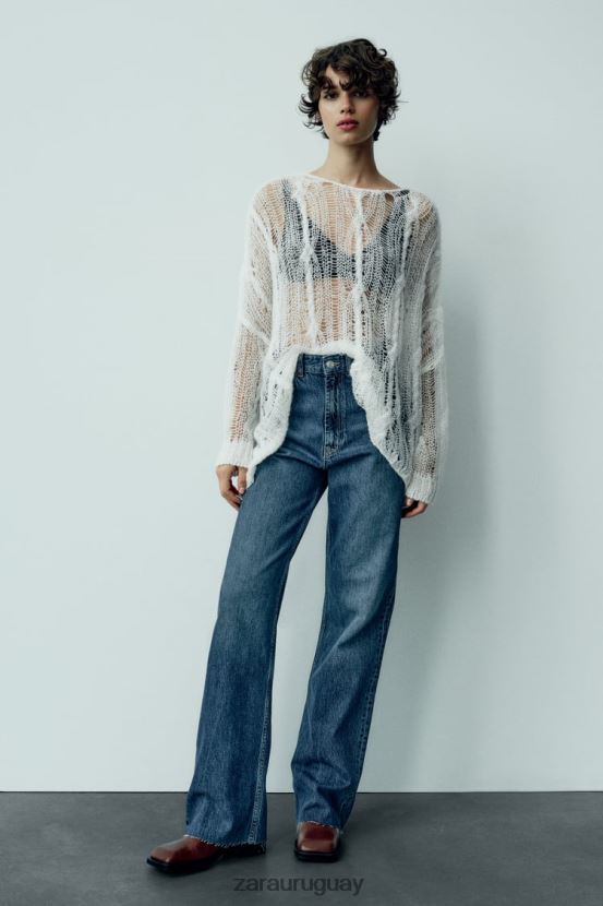 Zara jeans trf de tiro alto y pernera ancha mujer H6RHL2504 Azul marino ropa