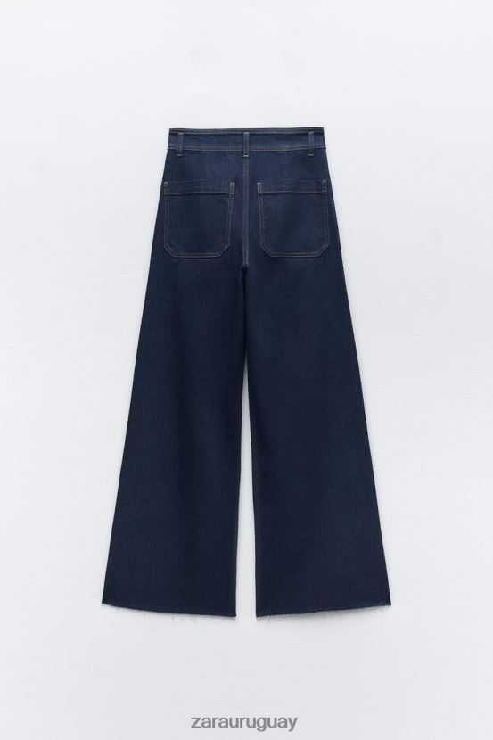 Zara jeans zw marine de tiro alto con bolsillos rectos mujer H6RHL2517 azul ropa
