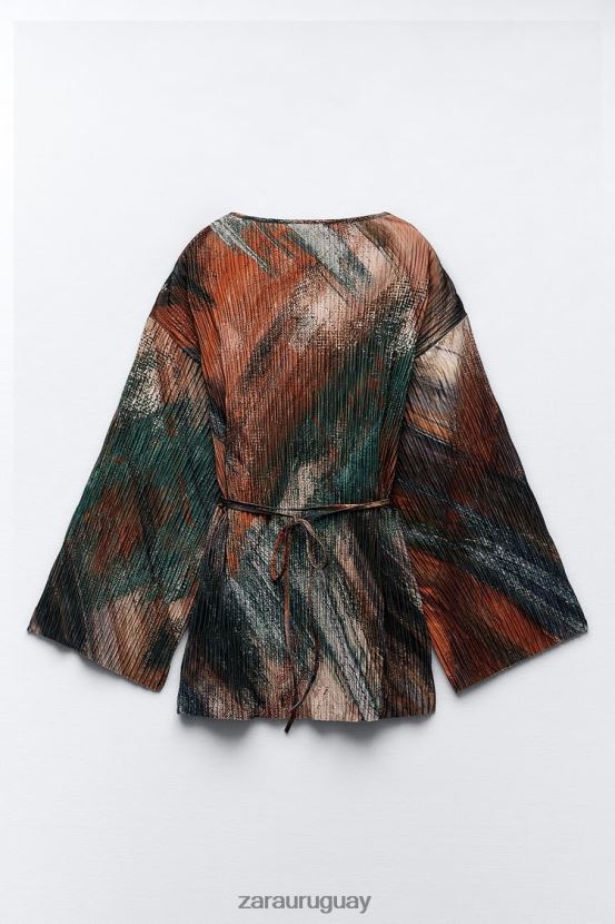 Zara kimono plisado estampado mujer H6RHL2925 naranjas ropa