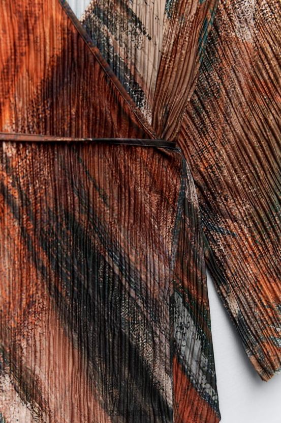 Zara kimono plisado estampado mujer H6RHL2925 naranjas ropa