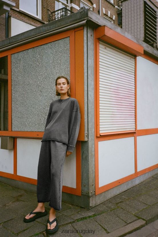 Zara pantalones de felpa con efecto lavado mujer H6RHL2929 gris azulado ropa