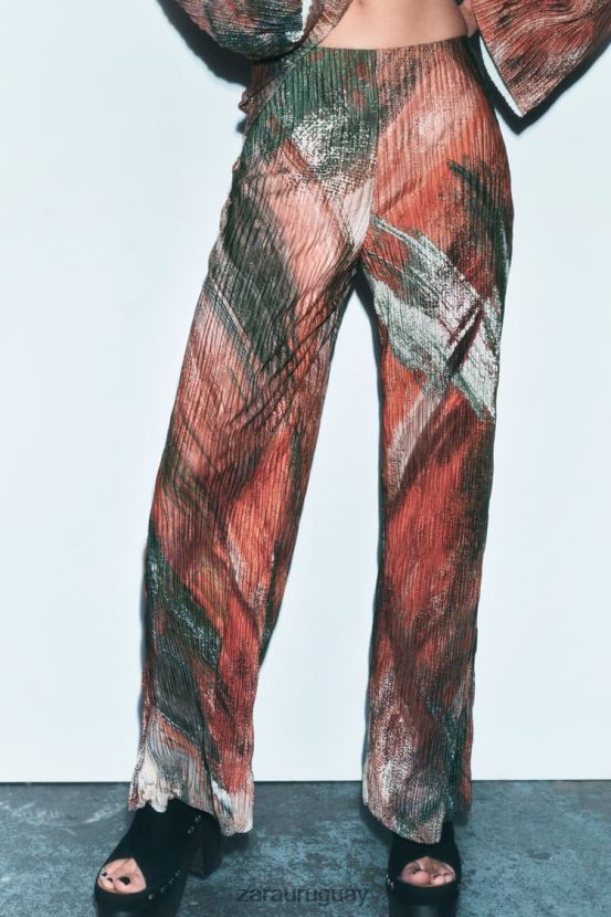 Zara pantalones estampados con pinzas mujer H6RHL2926 naranjas ropa