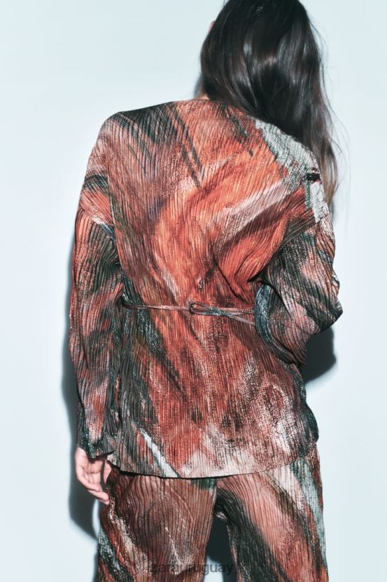 Zara pantalones estampados con pinzas mujer H6RHL2926 naranjas ropa