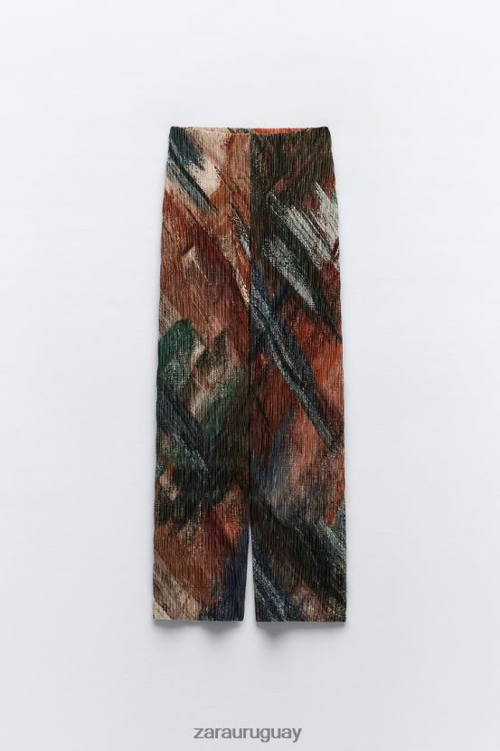 Zara pantalones estampados con pinzas mujer H6RHL2926 naranjas ropa
