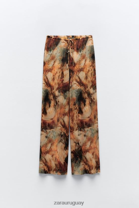 Zara pantalones estampados con pliegues mujer H6RHL2924 caqui ropa