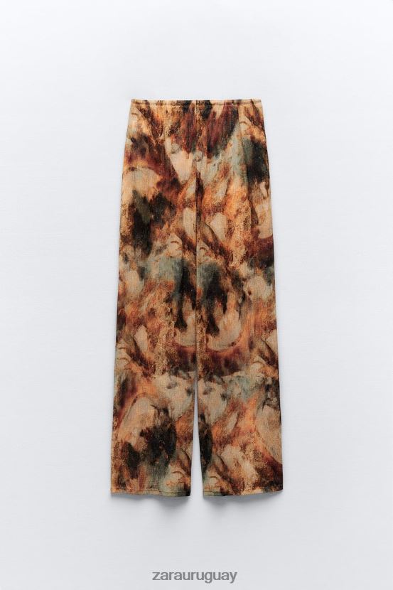 Zara pantalones estampados con pliegues mujer H6RHL2924 caqui ropa