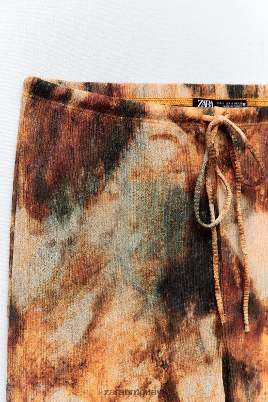 Zara pantalones estampados con pliegues mujer H6RHL2924 caqui ropa