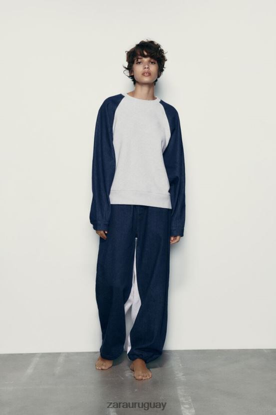 Zara pantalones joggers de mezclilla en contraste mujer H6RHL2918 gris/azul ropa