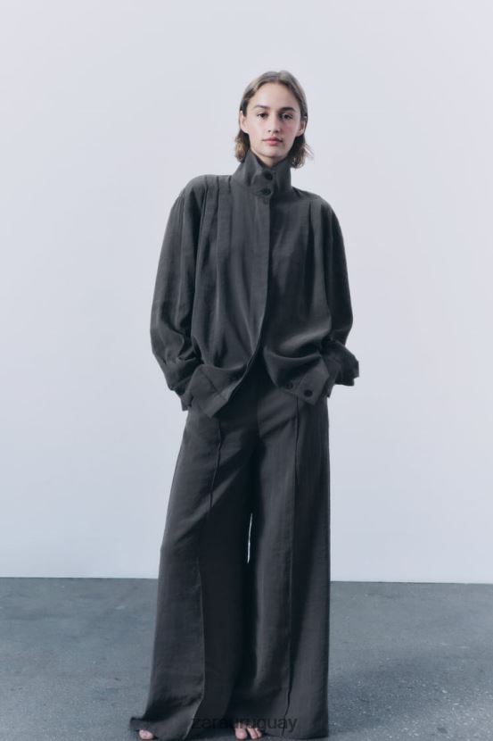 Zara sobrecamisa plisada mujer H6RHL2922 gris ropa