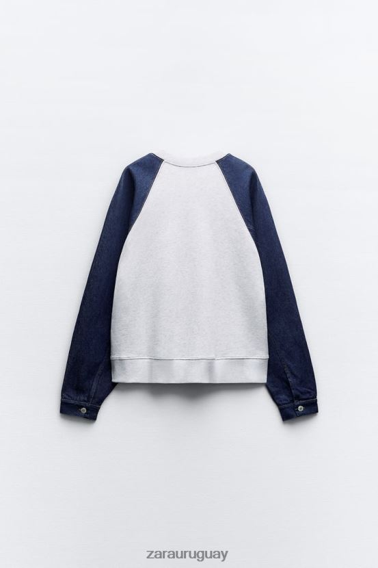 Zara sudadera combinada de mezclilla mujer H6RHL2917 gris/azul ropa