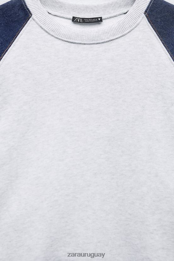 Zara sudadera combinada de mezclilla mujer H6RHL2917 gris/azul ropa