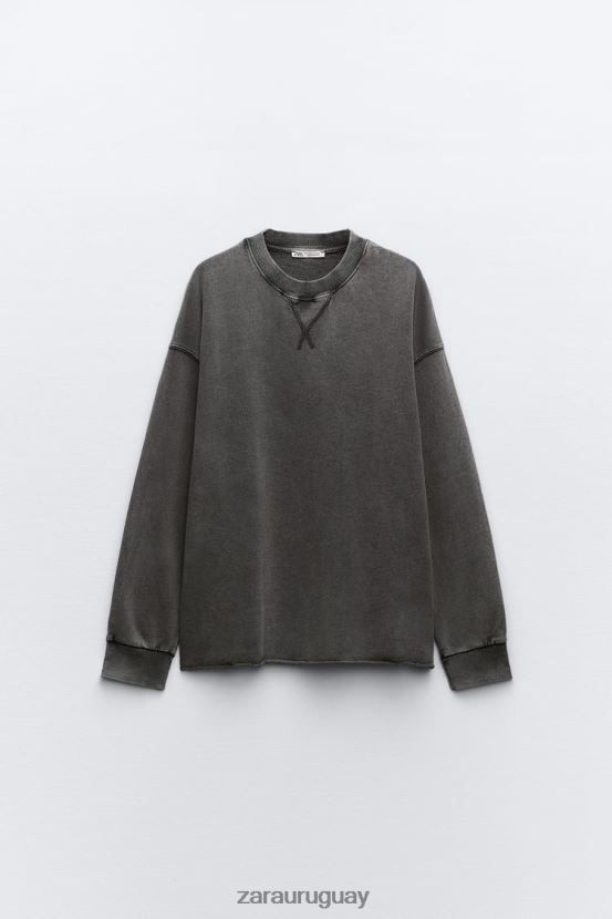 Zara sudadera de felpa con efecto lavado mujer H6RHL2928 gris azulado ropa