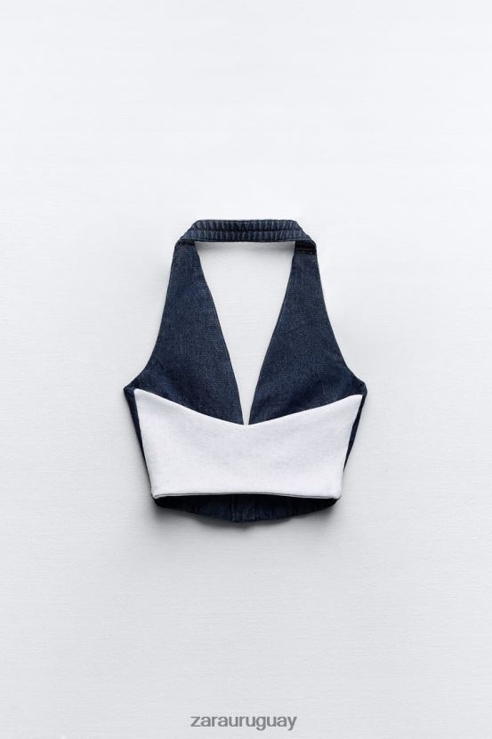 Zara top con corsé de mezclilla mixta mujer H6RHL2919 azul/lavanda ropa
