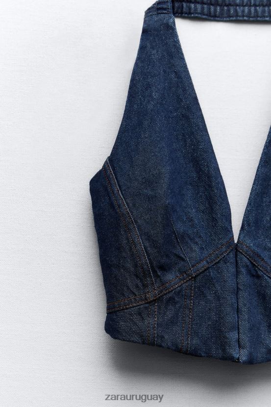 Zara top con corsé de mezclilla mixta mujer H6RHL2919 azul/lavanda ropa