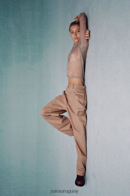 Zara suéter de punto calado mujer H6RHL2478 gris topo ropa