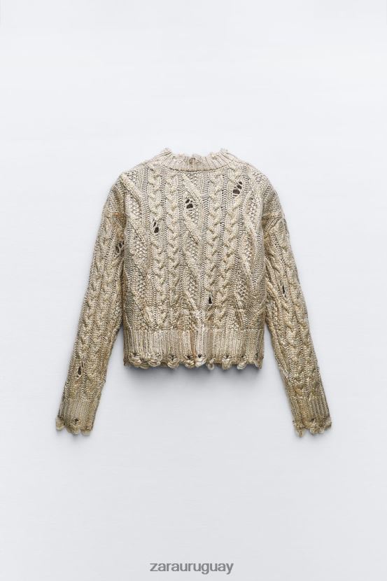 Zara suéter tejido de ochos metalizado mujer H6RHL2941 visón claro ropa