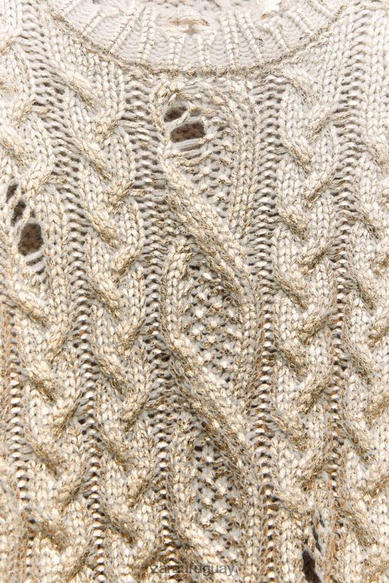 Zara suéter tejido de ochos metalizado mujer H6RHL2941 visón claro ropa