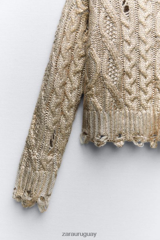 Zara suéter tejido de ochos metalizado mujer H6RHL2941 visón claro ropa