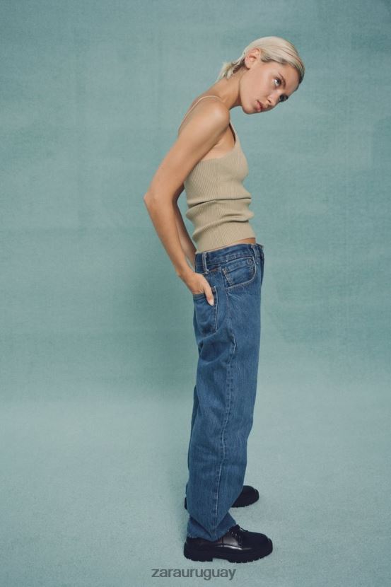 Zara top de punto de canalé mujer H6RHL2476 verde oliva ropa