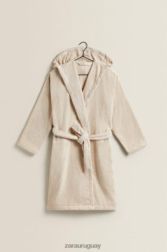 Zara albornoz de algodón con capucha mujer H6RHL21743 arena ropa