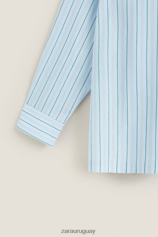 Zara camisa con rayas finas mujer H6RHL21795 azul ropa