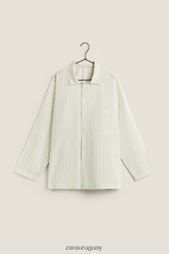 Zara camisa con rayas finas mujer H6RHL21797 vainilla ropa