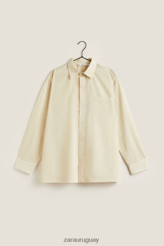 Zara camisa con rayas finas mujer H6RHL21804 crudo ropa