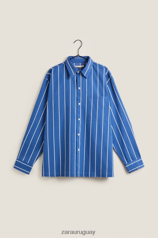Zara camisa con rayas verticales mujer H6RHL21791 azul ropa