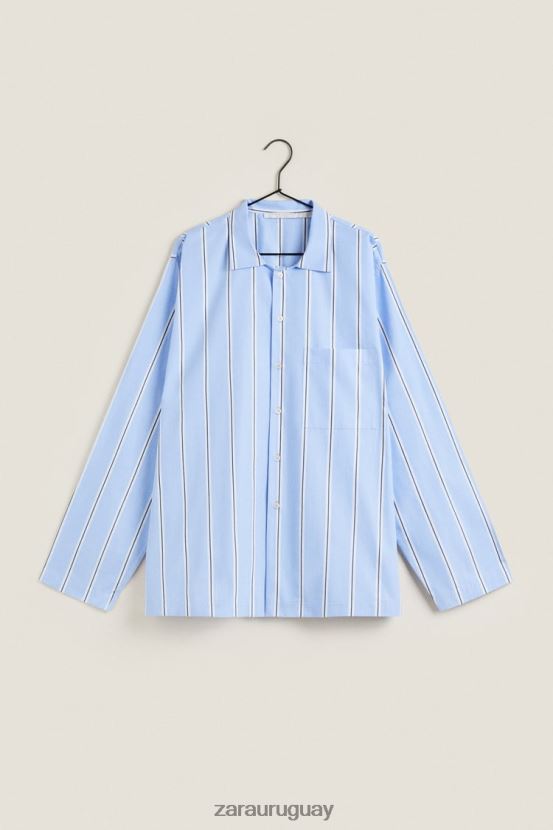 Zara camisa de algodón a rayas mujer H6RHL21793 azul ropa