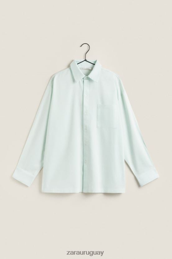 Zara camisa de color liso mujer H6RHL21799 verde claro ropa